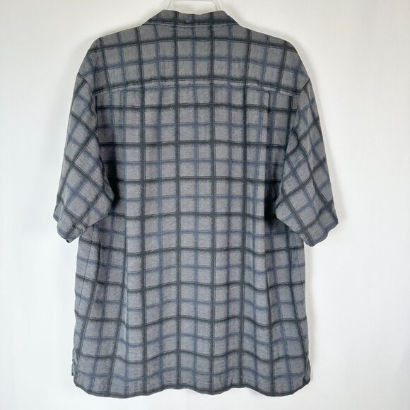 Tommy Bahama 100% Silk Shirt Mens M Gray Black Plaid Button-Up Camp Shirt Summer - Picture 6 of 10